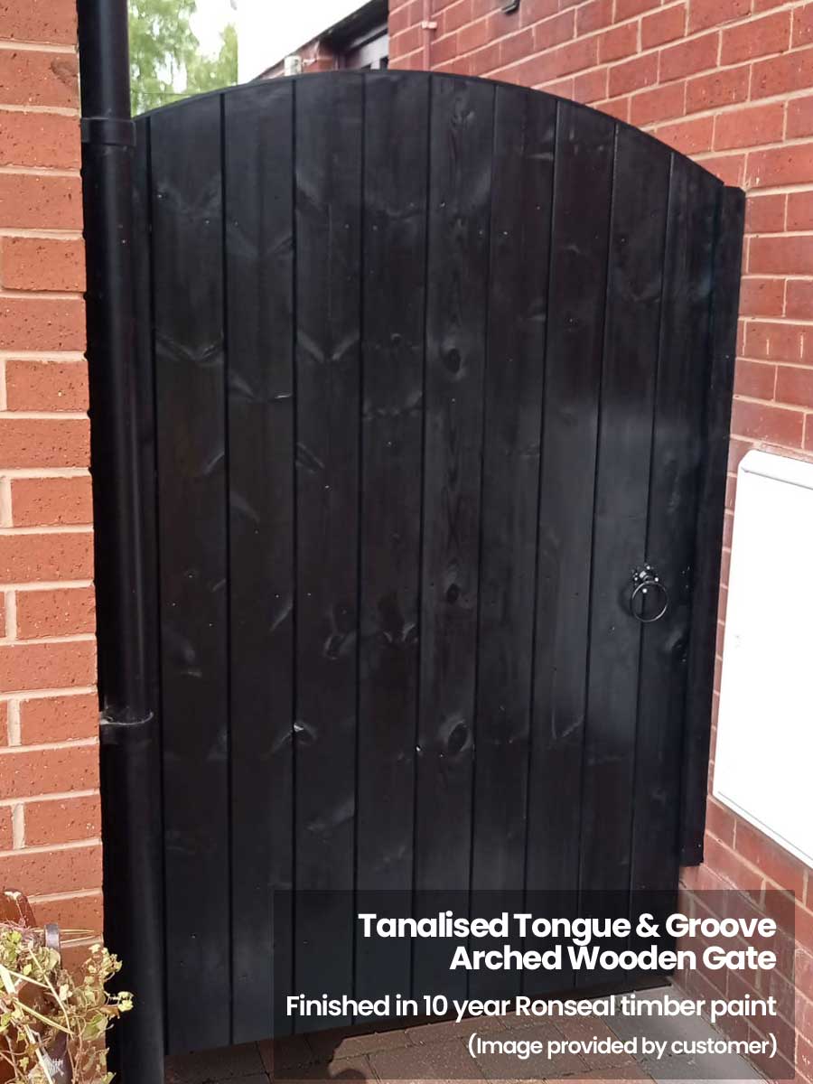 Tongue & Groove Arched Wooden Gate Front Black GAT-TTTGA